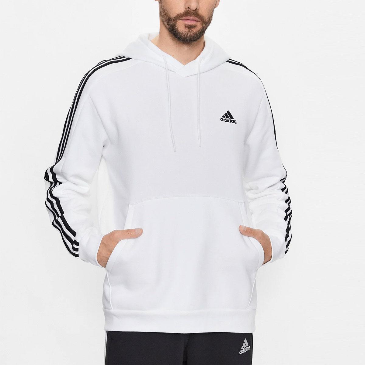 FELPA CON CAPPUCCIO ESSENTIALS ADICOLOR CLASSICS 3 STRIPES WHITE