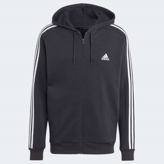 FELPA CON CAPPUCCIO ESSENTIALS FRENCH TERRY 3 STRIPES FULL ZIP BLACK