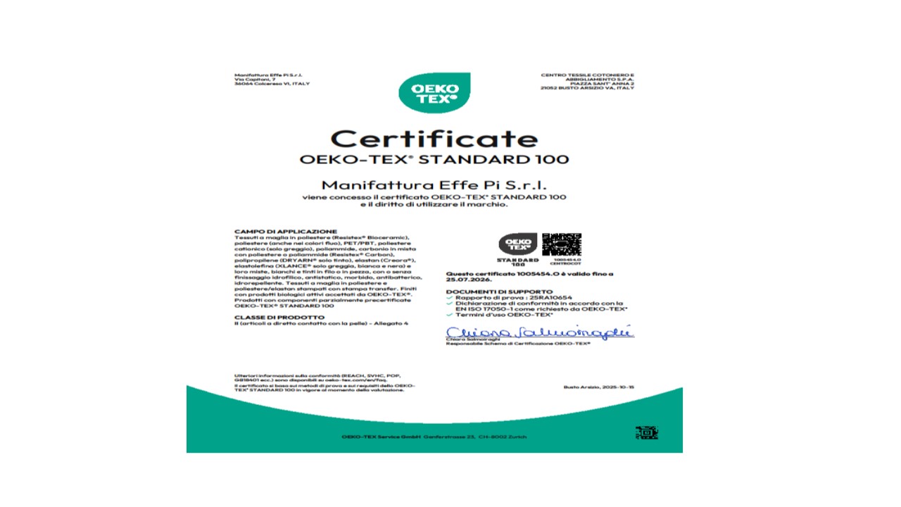 CERTIFICATO OEKO-TEX